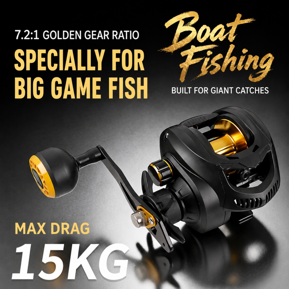 Trolling Reel - Moulinet de pêche baitcasting robuste 7.2:1,